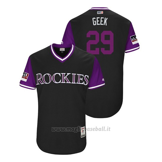 Maglia Baseball Uomo Colorado Rockies Bryan Shaw 2018 Llws Players Weekend Geek Nero